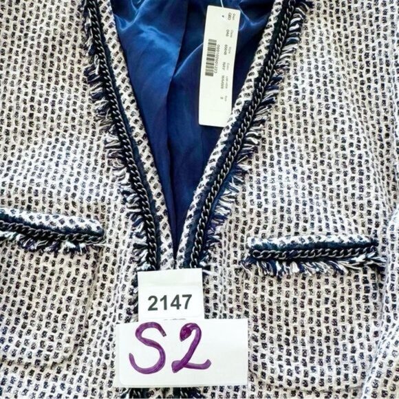 J Crew Terrazzo Fringe Trim Linen Blend Tweed Blazer size 8 New - Picture 10 of 11